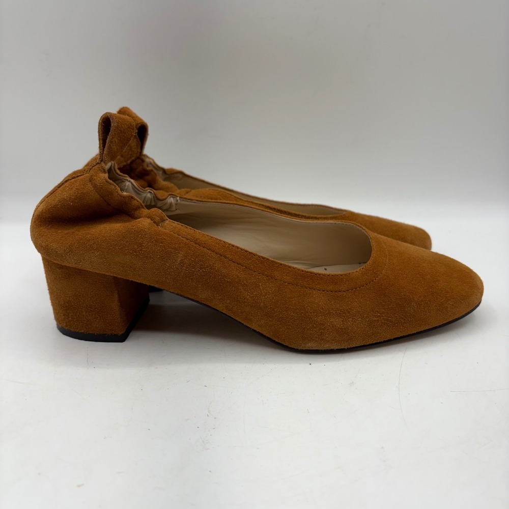Everlane Day Heel Cognac Brown Suede Block Heel Pump Made in Italy Size 7.5